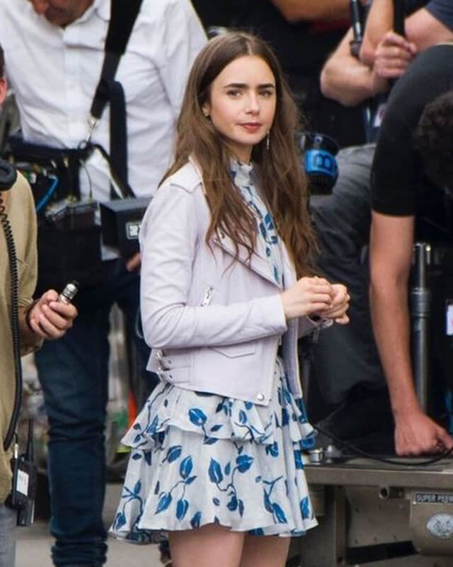 Emily in Paris White Biker Leather Jacket