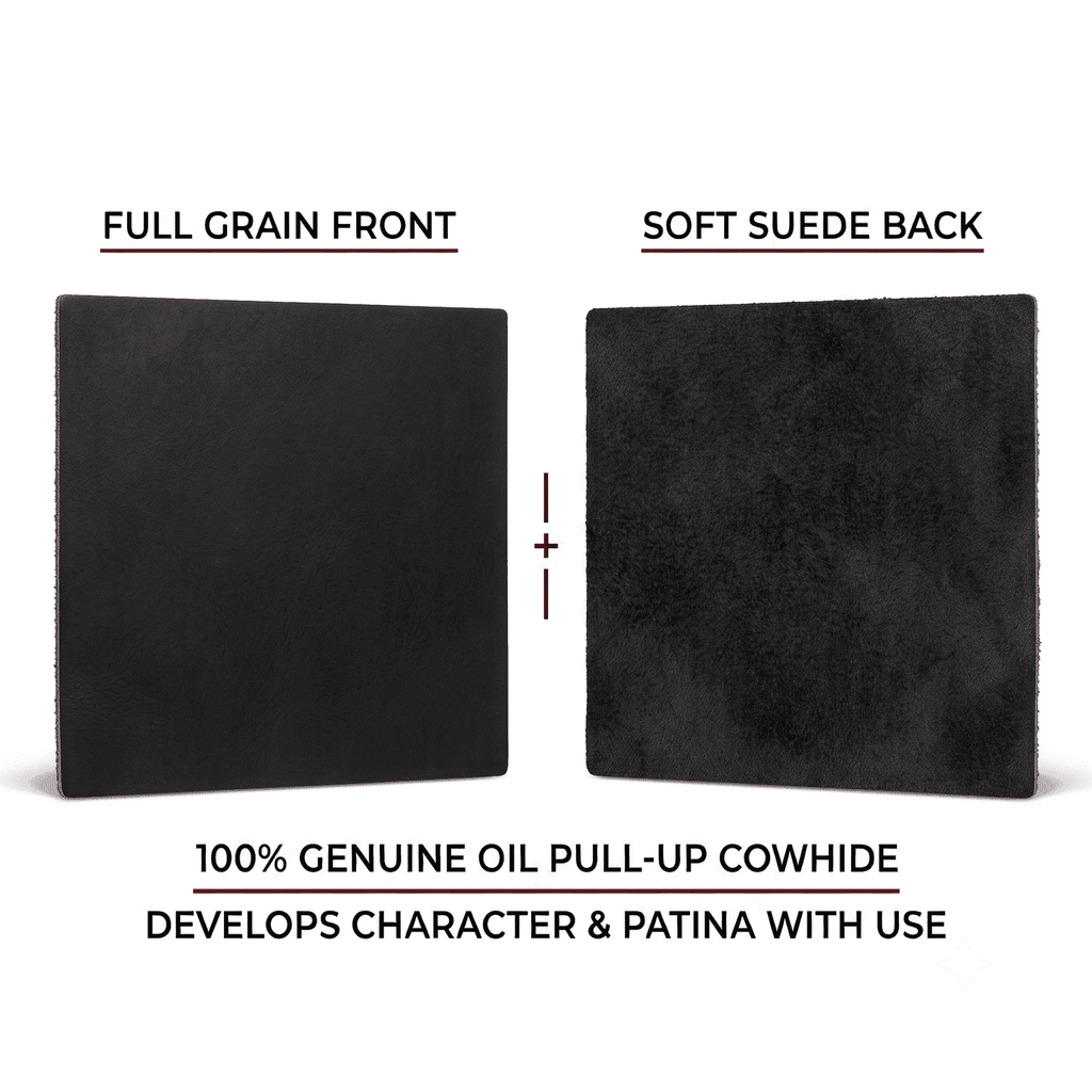 Crazy Horse Leather Squares 6x6 14-Pack, showing pull-up grain and suede back