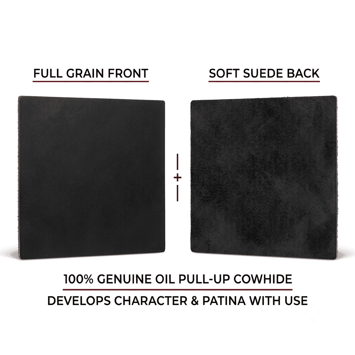 Crazy Horse Leather Squares 6x6 14-Pack, showing pull-up grain and suede back