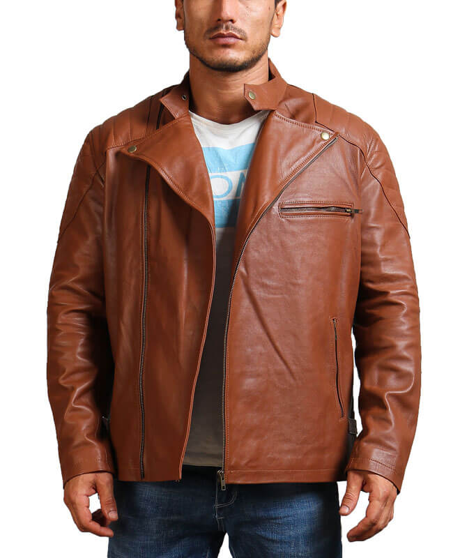 Brown Motorcycle Leather Jacket for Men