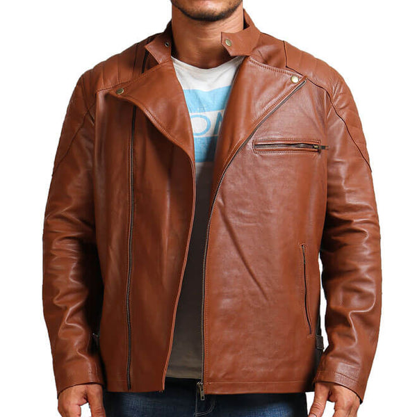 Brown Motorcycle Leather Jacket for Men