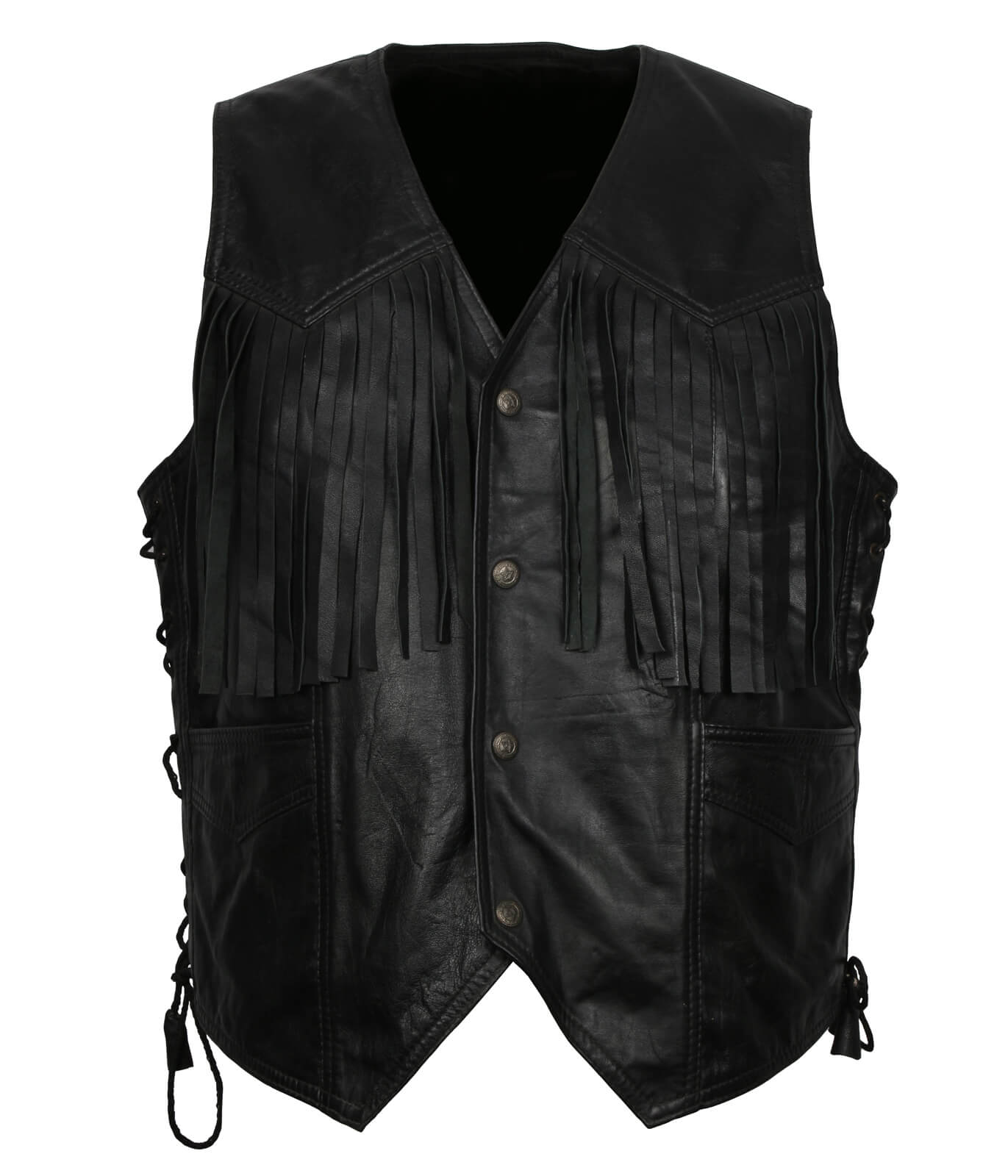 Black Cowboy Leather Vest With Fringes