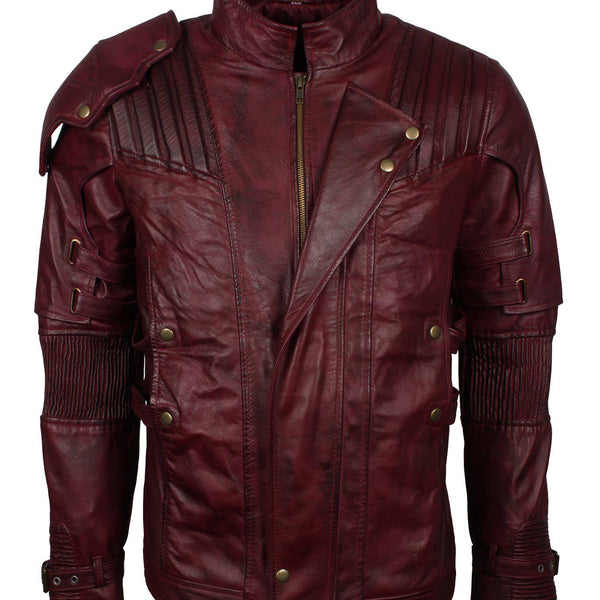 Men's Maroon Genuine Leather Galaxy Guardians Biker Jacket