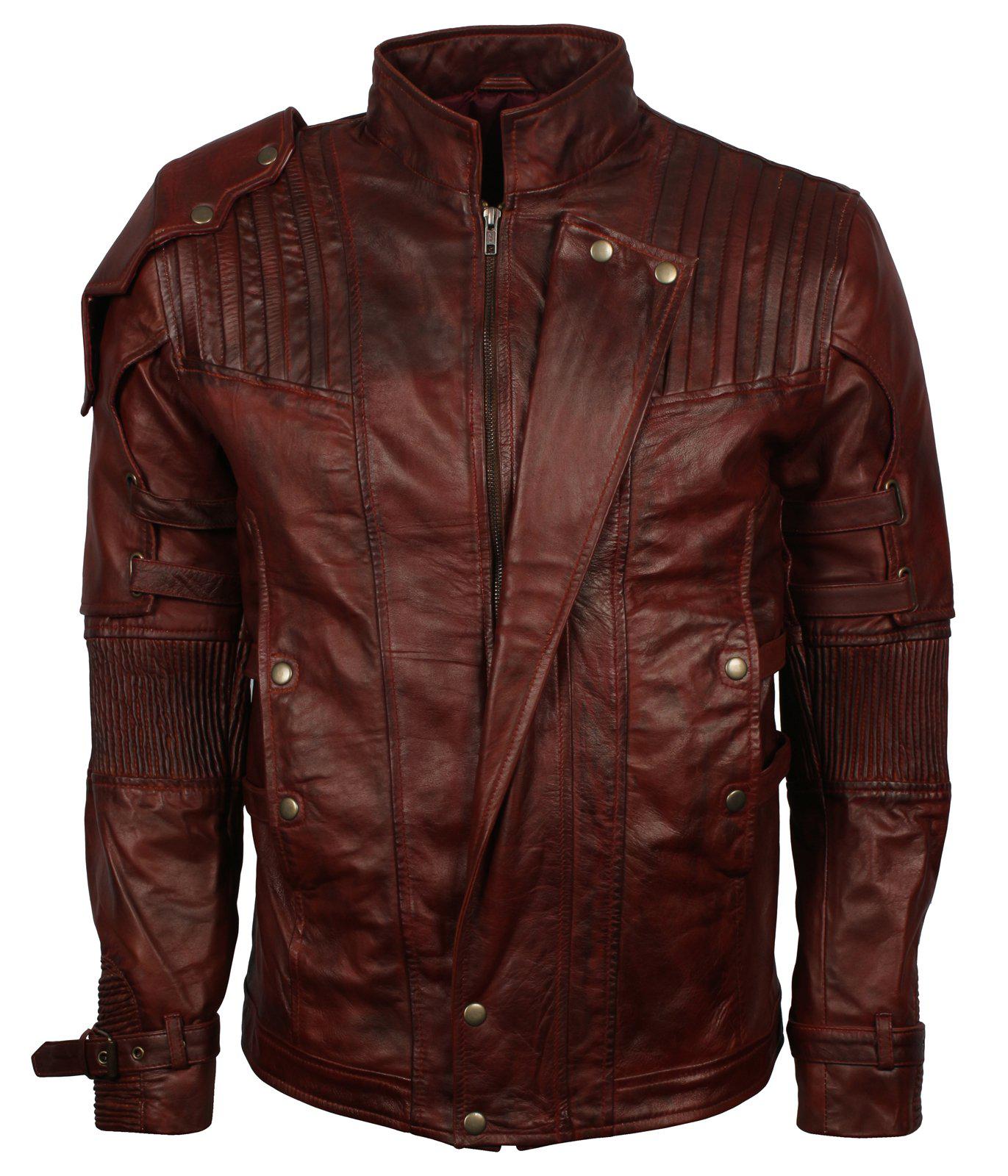 Men's Dark Brown Genuine Leather GOTG Cosplay Jacket