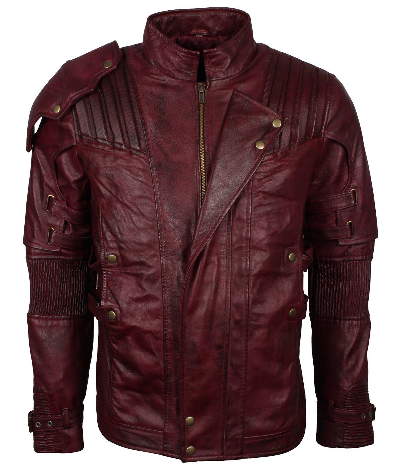 Men's Maroon Genuine Leather Galaxy Guardians Biker Jacket
