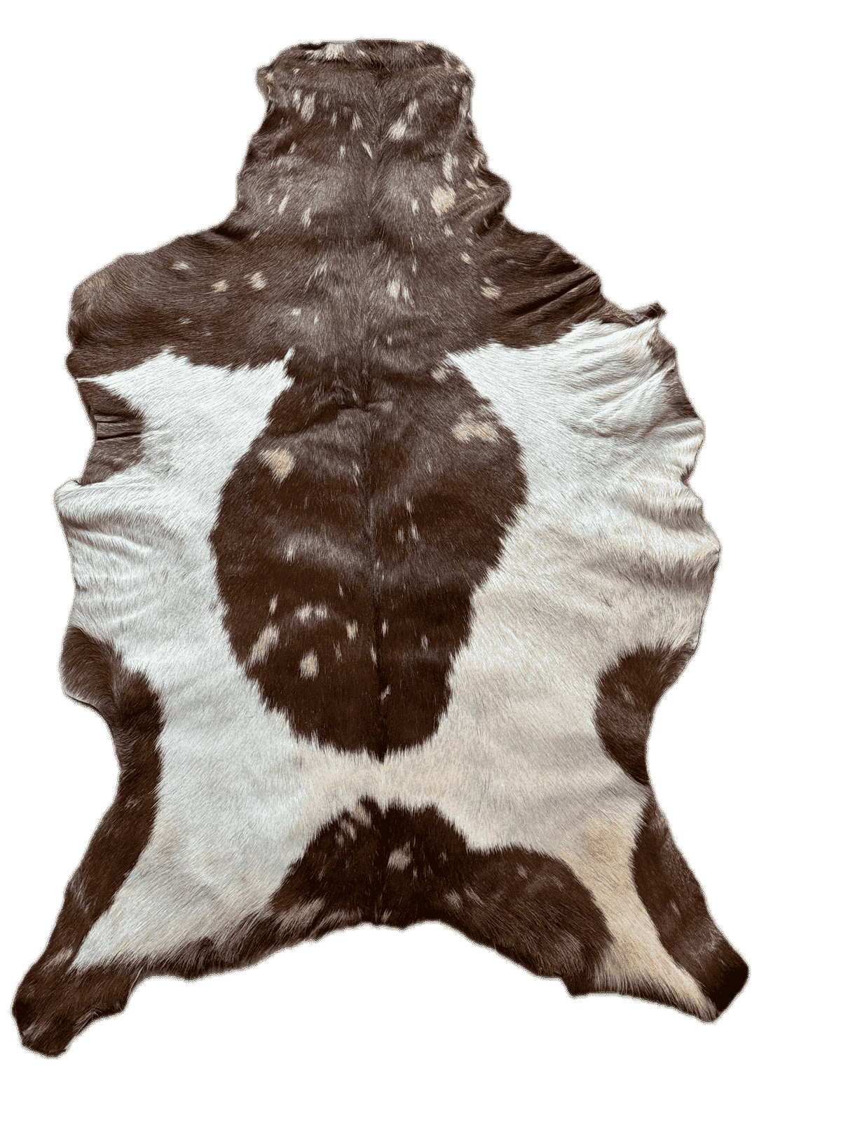 Goatskin Fur Pelt Hide 6-8 ft, showing dark brown and white pelt hide