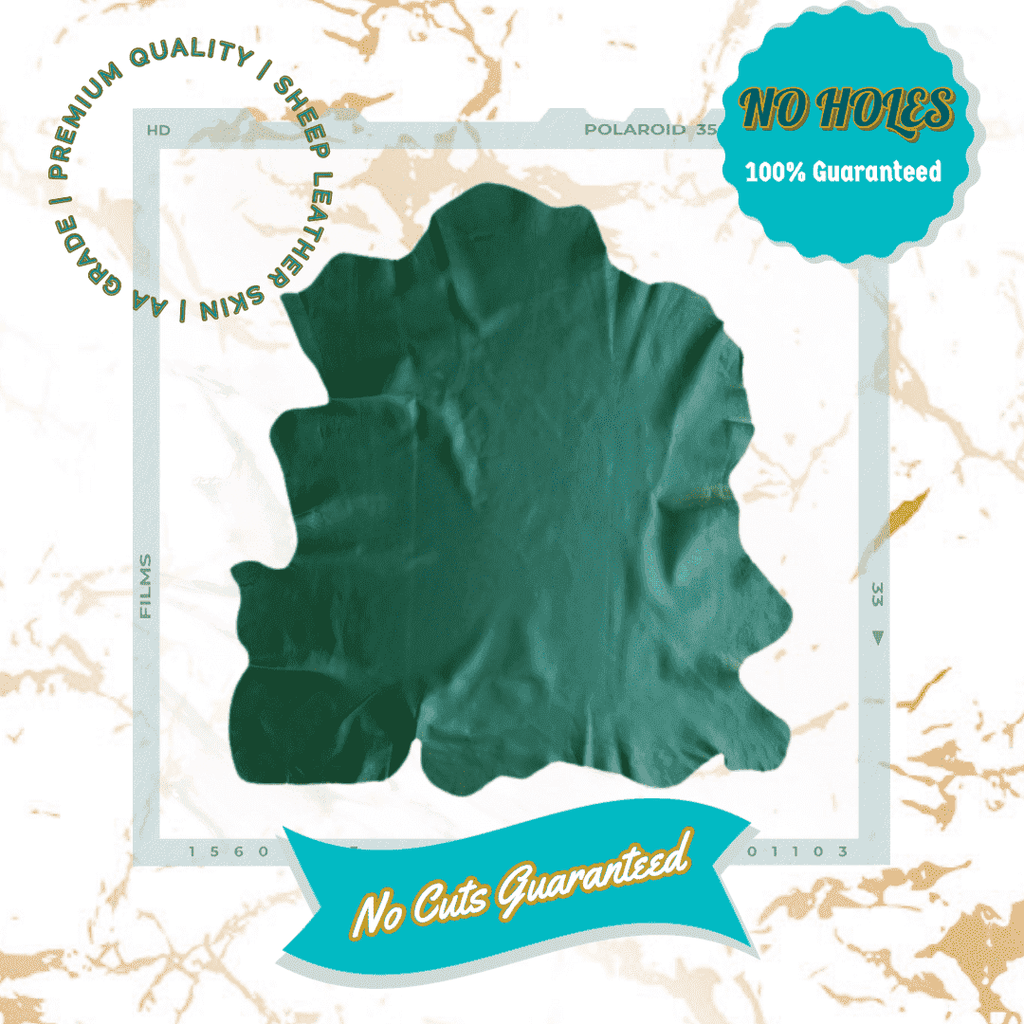 Green Nappa Sheepskin Leather Hide AA Grade, showing supple leather drape for crafting