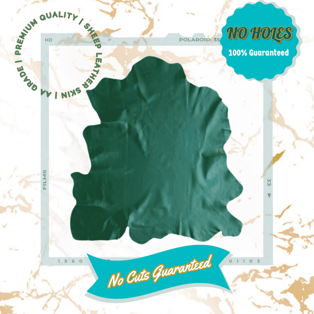 Green Nappa Sheepskin Leather Hide AA Grade, showing supple leather drape for crafting
