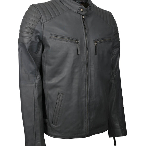 Men's Lightweight Grey Leather Biker Jacket