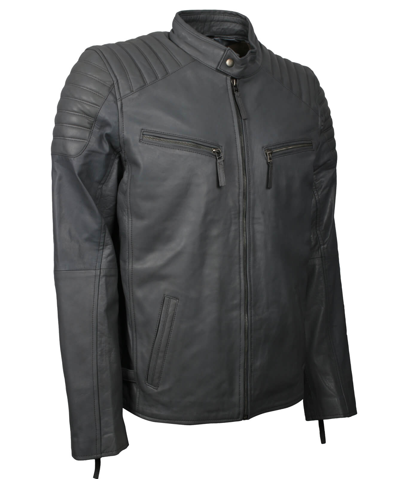 Men's Lightweight Grey Leather Biker Jacket