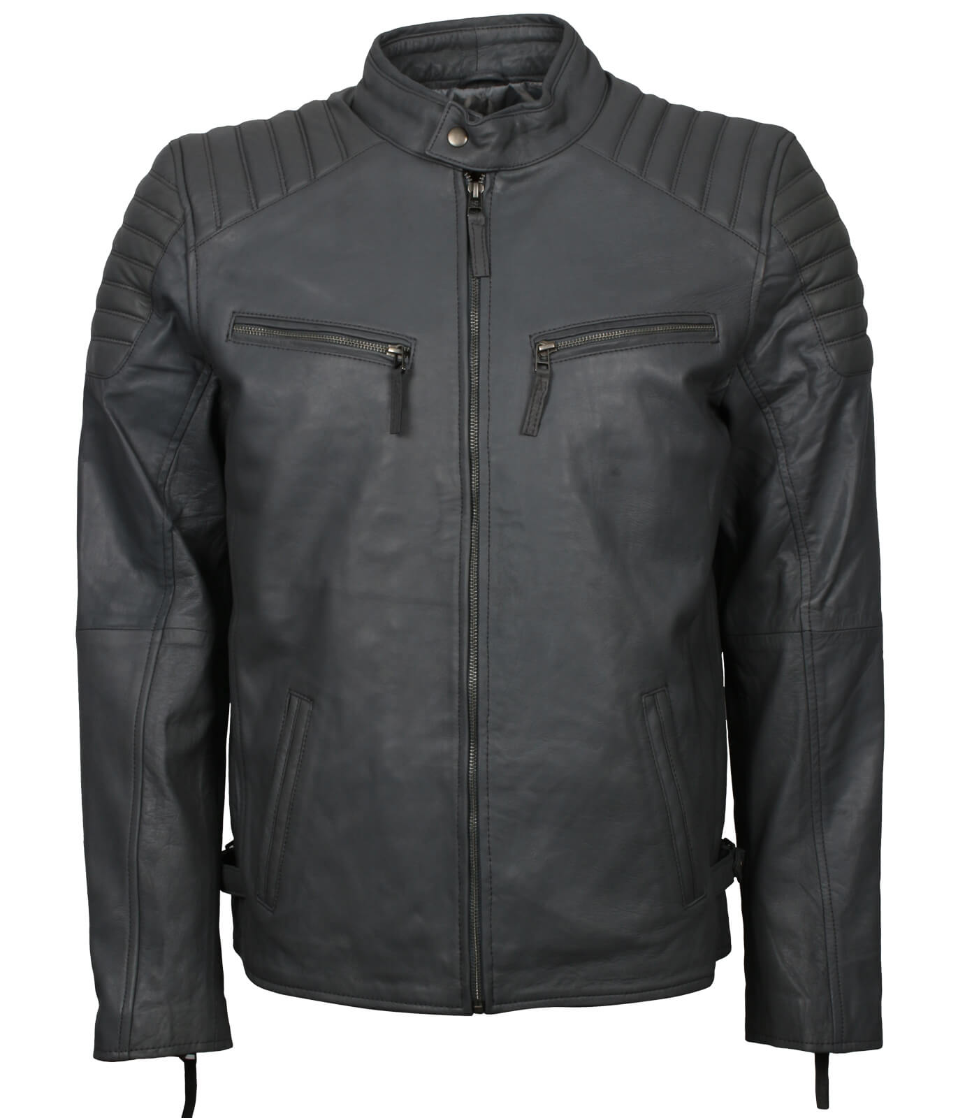 Men's Lightweight Grey Leather Biker Jacket