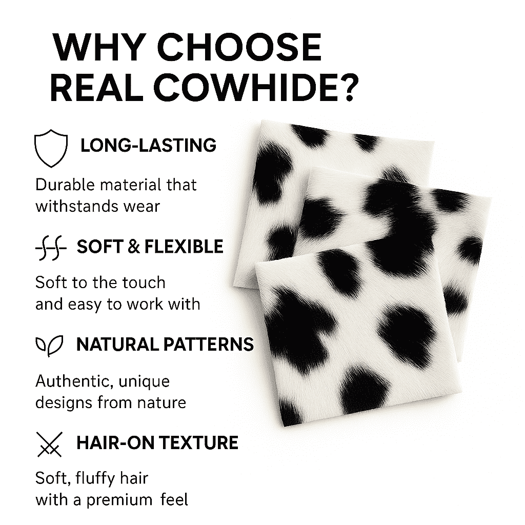 Black & White Hair-On Cowhide Sheets 12x12 (3 Pk), showing black and white craft swatches