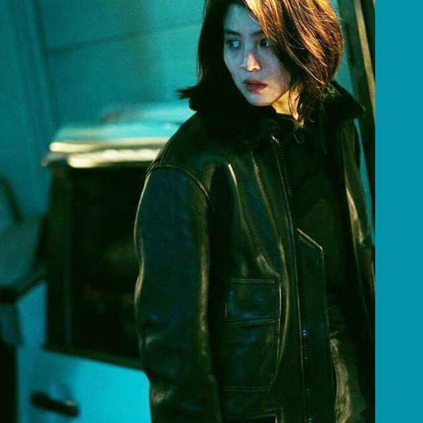My Name Han Sohee Leather Jacket with Fur Collar