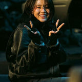 My Name Han Sohee Leather Jacket with Fur Collar