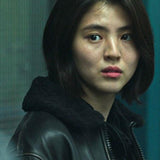 My Name Han Sohee Leather Jacket with Fur Collar