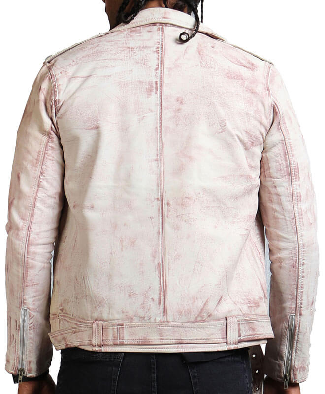 Hand-Waxed White Vintage Motorcycle Jacket
