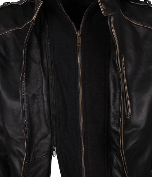 Men's Killing Joke Genuine Leather Jacket with Hood