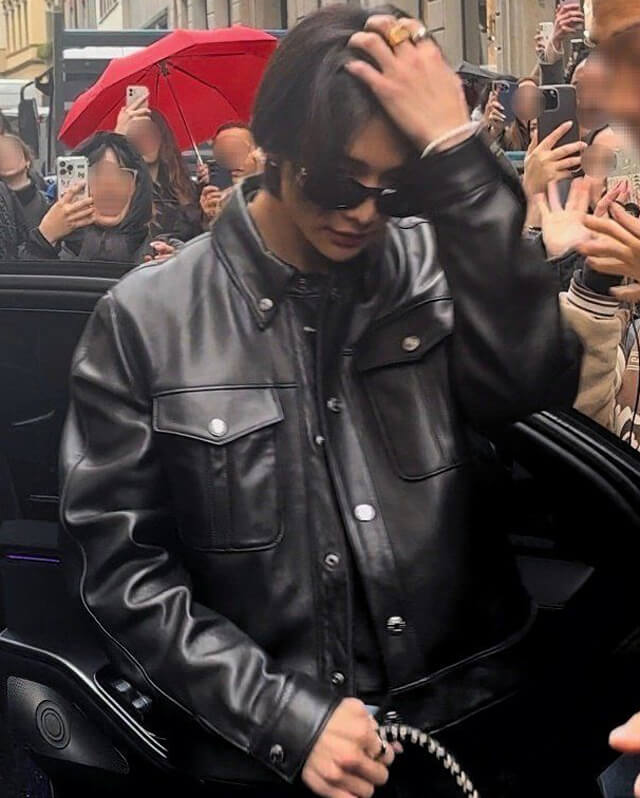 Stray Kids Hyunjin Trucker Leather Jacket