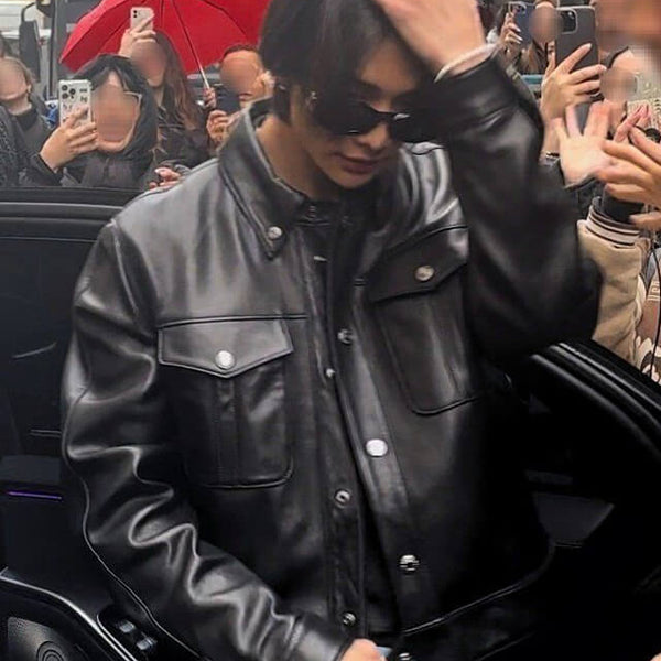 Stray Kids Hyunjin Trucker Leather Jacket
