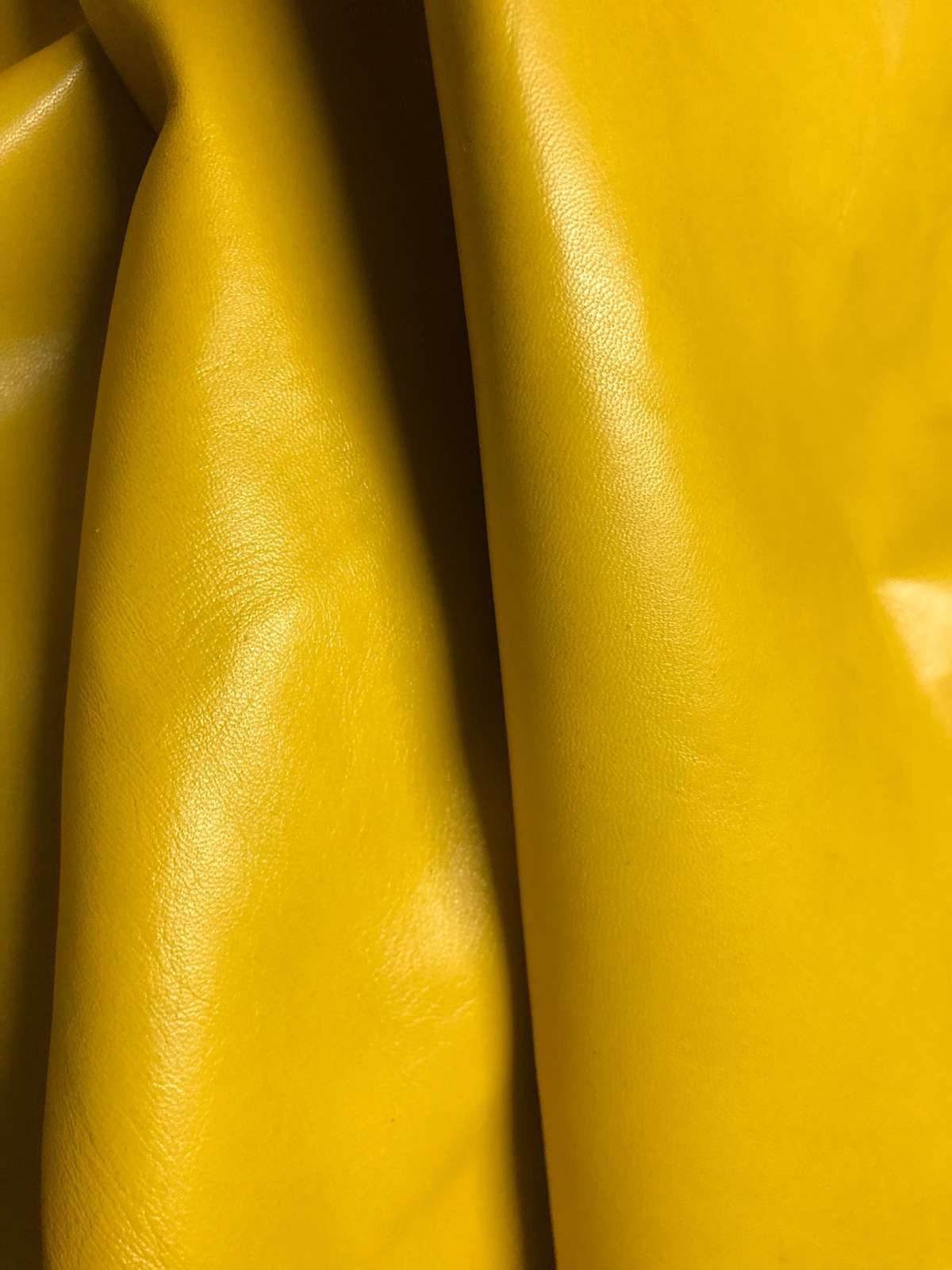 Yellow Nappa Sheepskin Leather Hide AA Grade, showing smooth lustrous surface finish