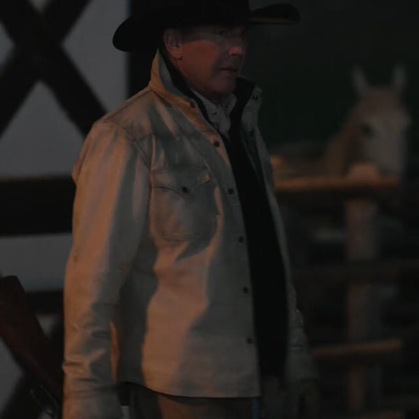 John Dutton Yellowstone White Leather Jacket S05