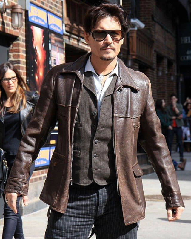 Johnny Depp Brown Leather Jacket Coat