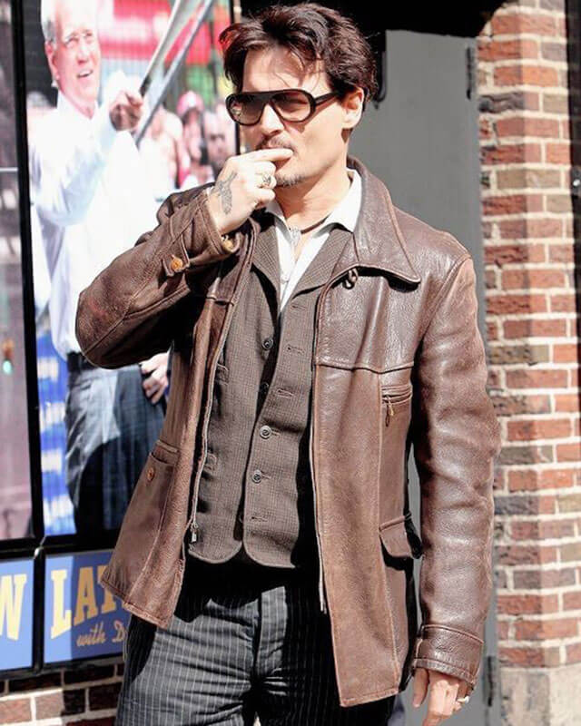 Johnny Depp Brown Leather Jacket Coat