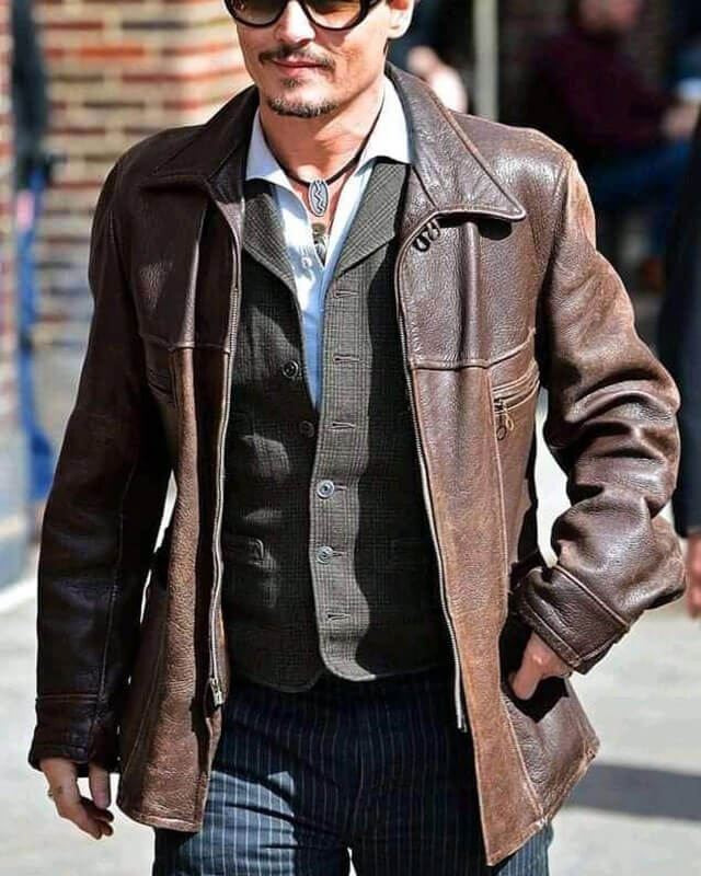 Johnny Depp Brown Leather Jacket Coat