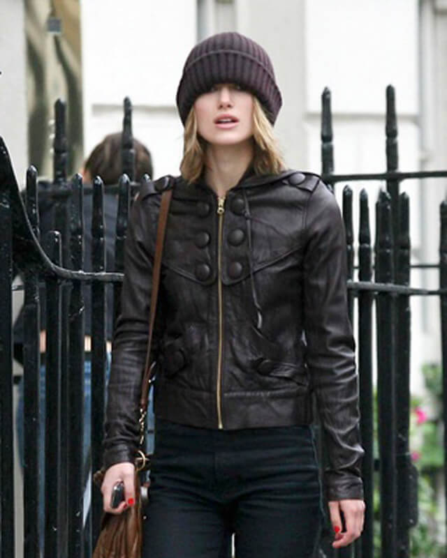 Keira Knightley Hooded Leather Jacket