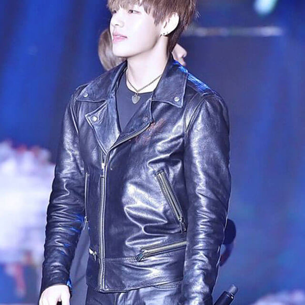 BTS Kim Taehyung Black Leather Jacket