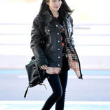 K-pop IU Black Oversized Trucker Leather Jacket