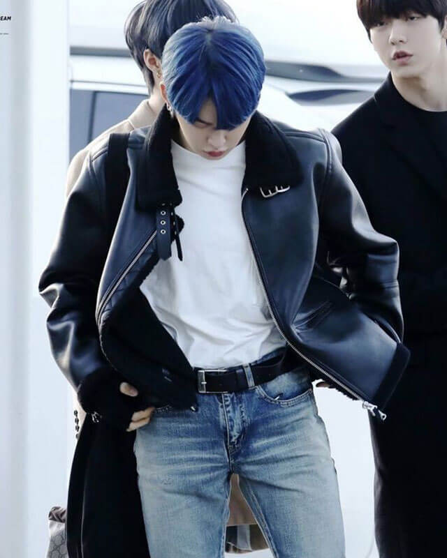 TXT Yeonjun Black Shearling Leather Jacket