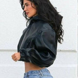 Kylie Jenner Cropped Leather Jacket with Hood