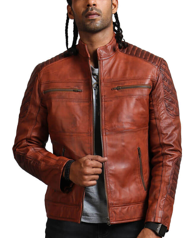 Brown Biker Style Men's Leather Jacket
