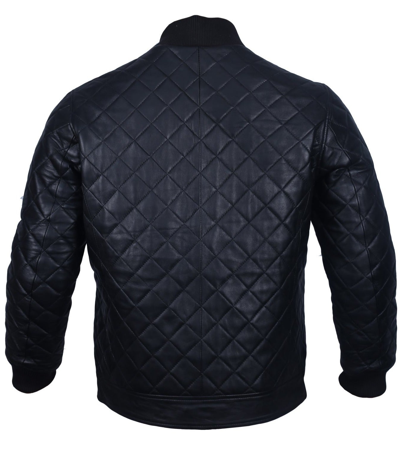 Men's Leather Bomber Jacket Black Diamond Quilted