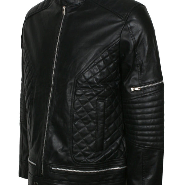 Men's Biker Black Real Leather Quilted Moto Jacket