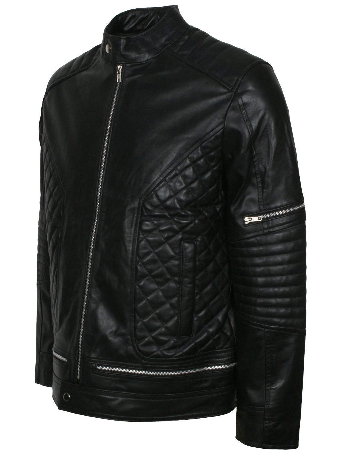 Men's Biker Black Real Leather Quilted Moto Jacket