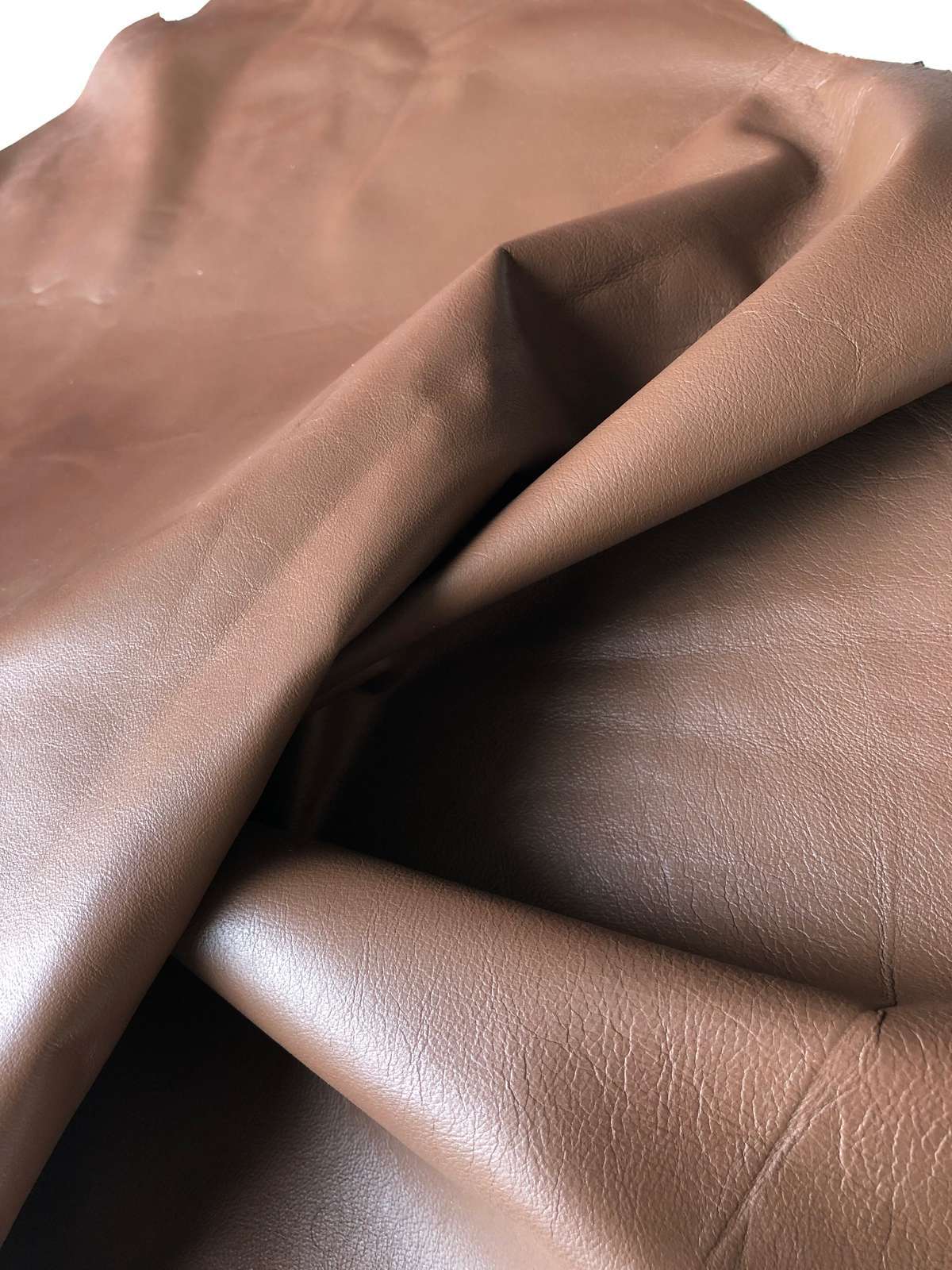 Light Brown Nappa Sheepskin Leather Hide, showing taupe brown texture close-up