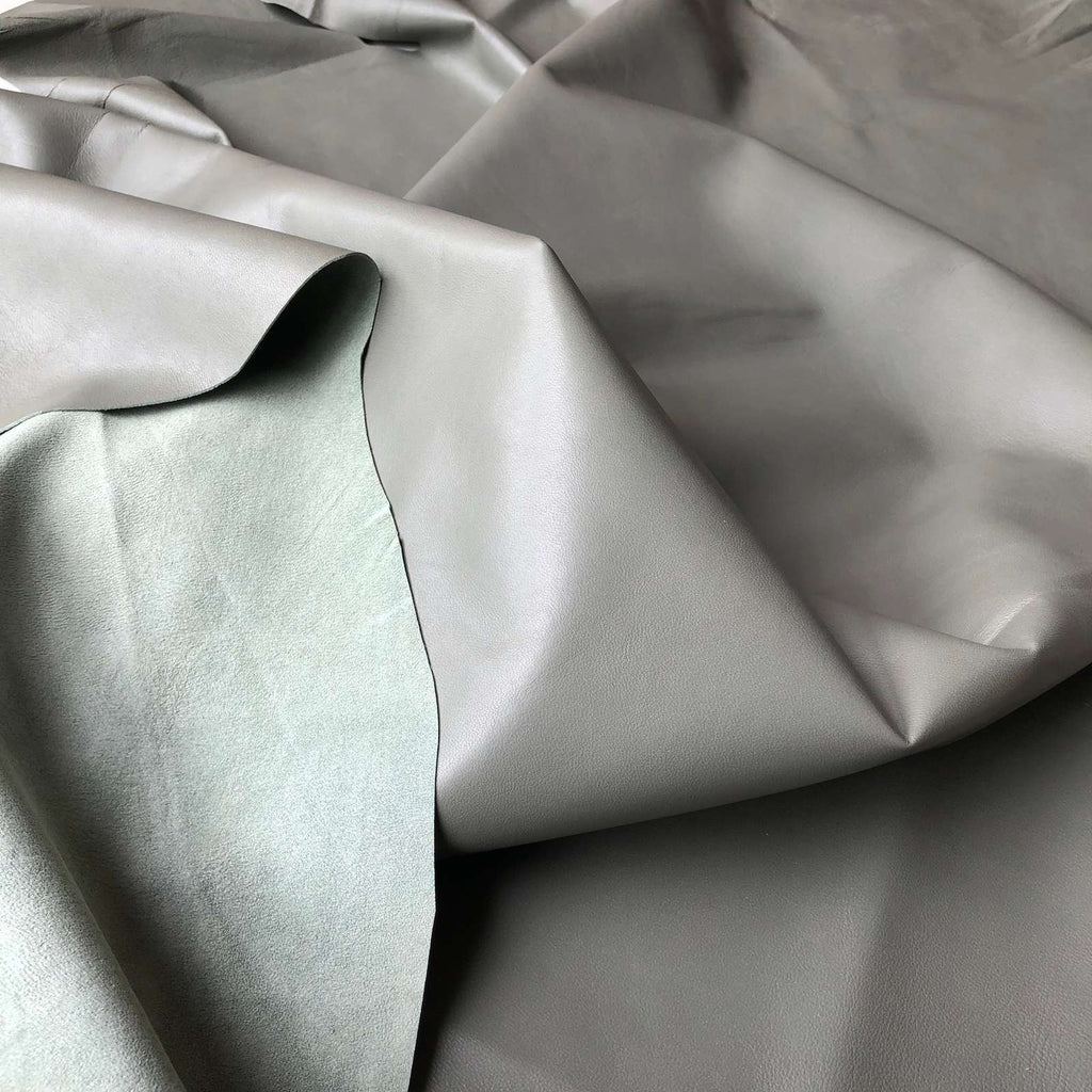 Light Grey Nappa Sheepskin Leather Hide, showing supple drape and hand feel