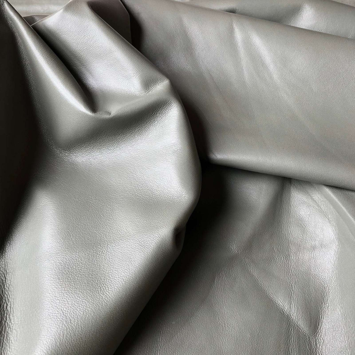 Light Grey Nappa Sheepskin Leather Hide, showing smooth grain pores close-up