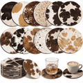 Hair-On Cowhide Round Coasters 4 Inch Set of 12, showing 12-pack assorted natural patterns