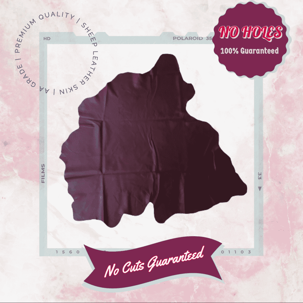 Maroon Nappa Sheepskin Leather Hide AA Grade, showing hole-free AA grade quality