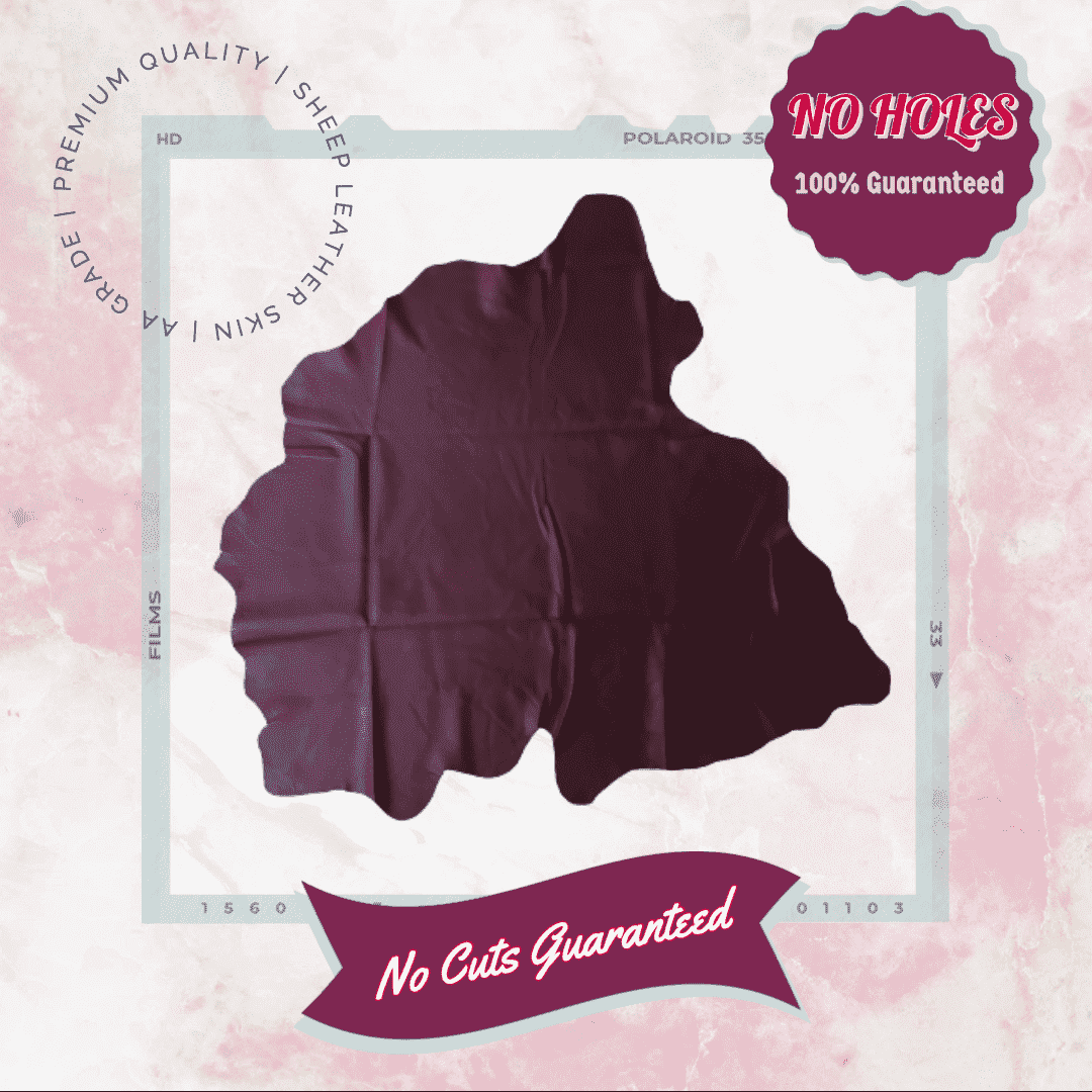 Maroon Nappa Sheepskin Leather Hide AA Grade, showing hole-free AA grade quality