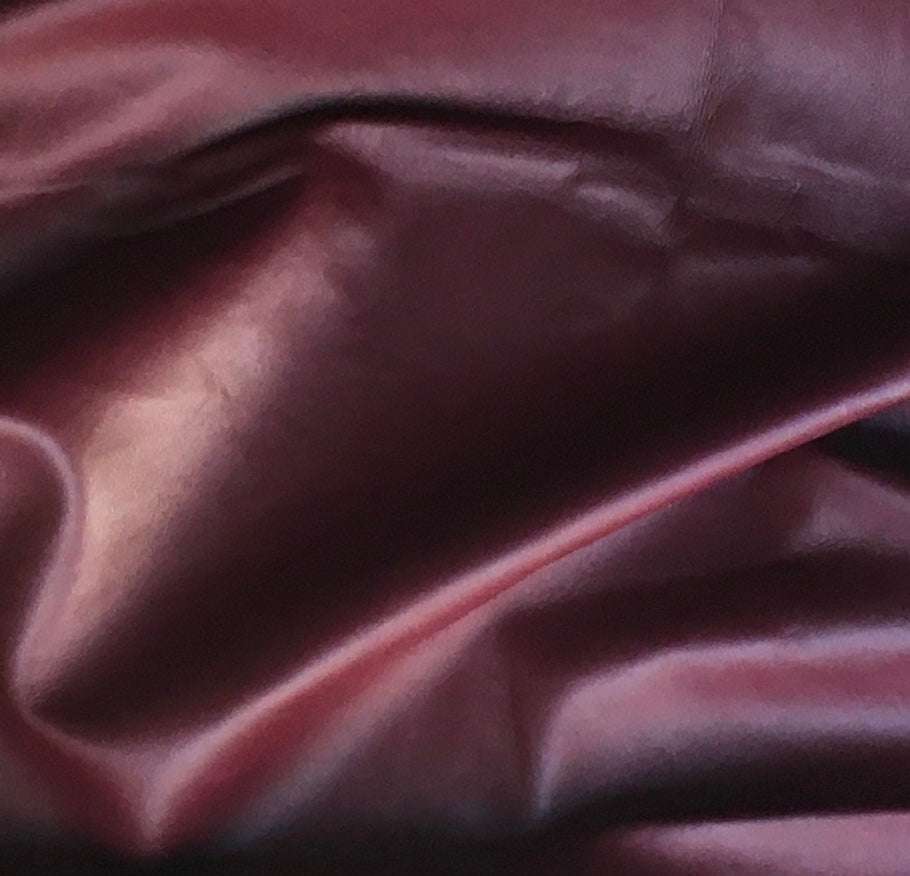 Maroon Nappa Sheepskin Leather Hide AA Grade, showing soft supple drape and folds