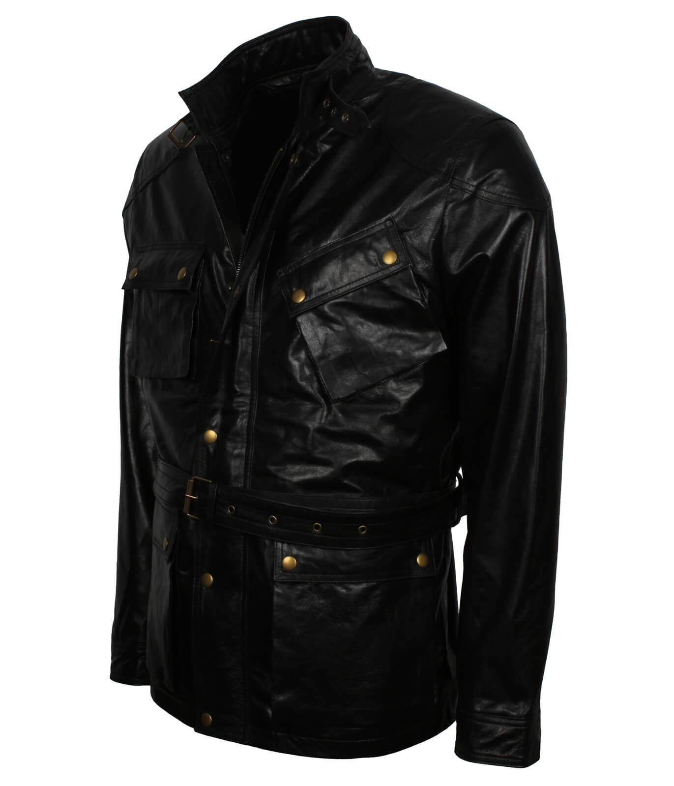 Black Sheepskin Leather Coat With Belt