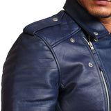 Blue Motorcycle Genuine Leather Jacket