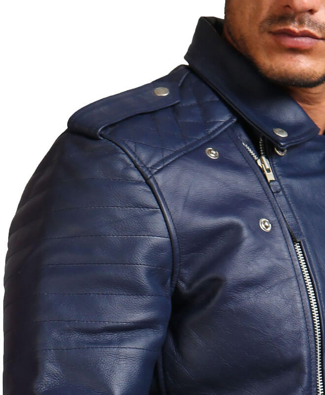 Blue Motorcycle Genuine Leather Jacket