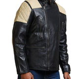 Men's White Quilted Black Leather Jacket