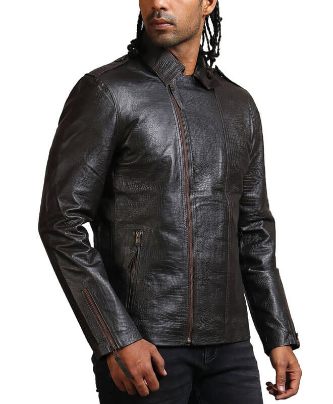 Men's Biker Textured Black Leather Jacket