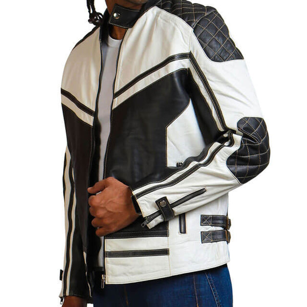 Black And White Quilted Biker Jacket